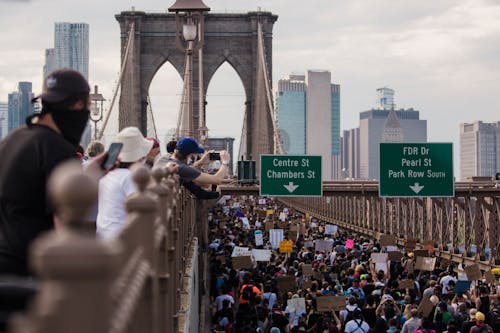 Crowd of Protesters Holding Signs