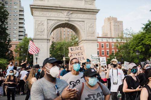 Free Protesters gather at Washington Square Park for Black Lives Matter demonstration. Stock Photo