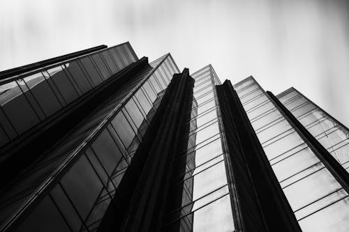 Grayscale Photo of a High-Rise Building