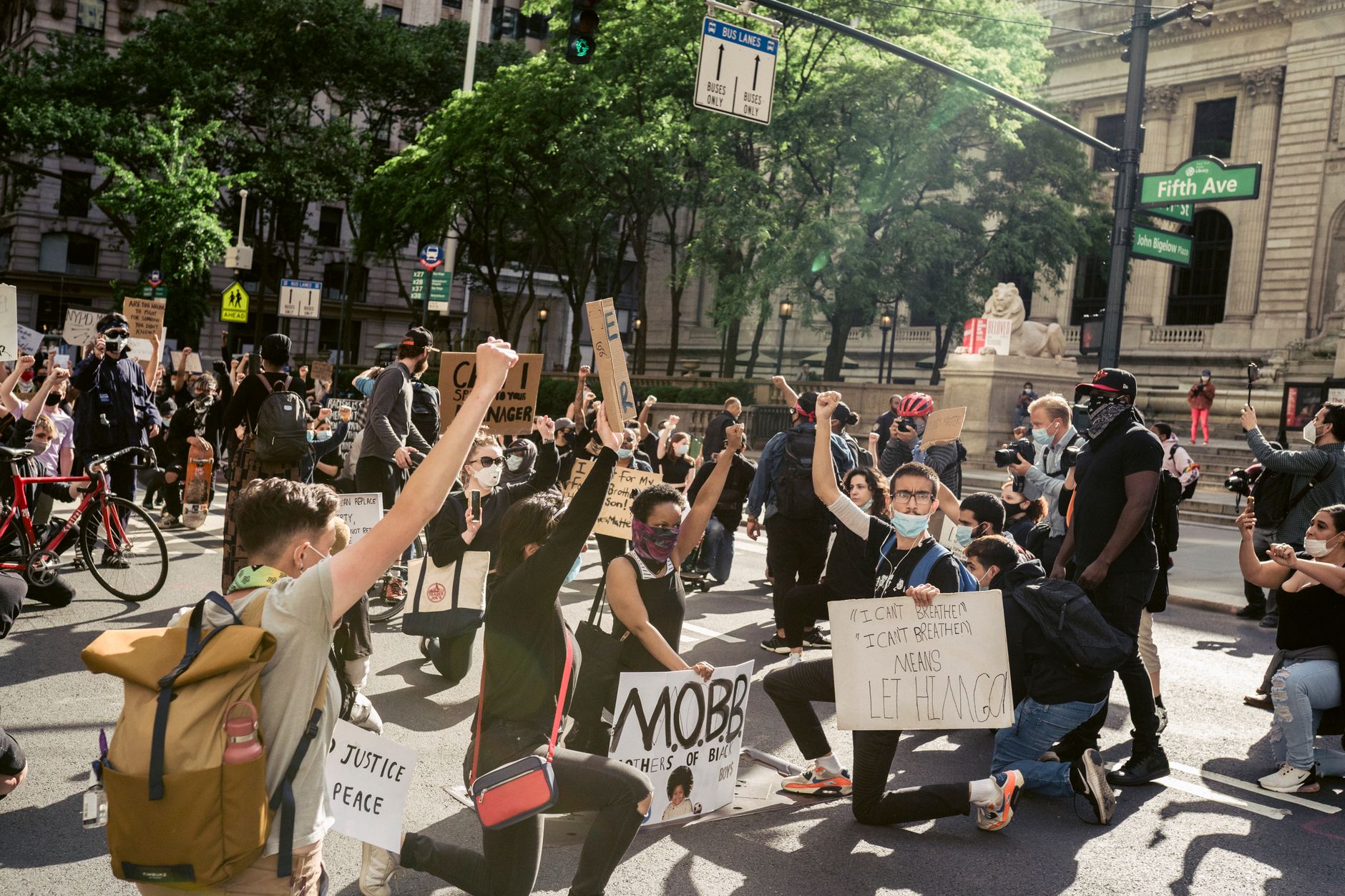 Crowd of Protesters Holding Signs and Kneeling · Free Stock Photo