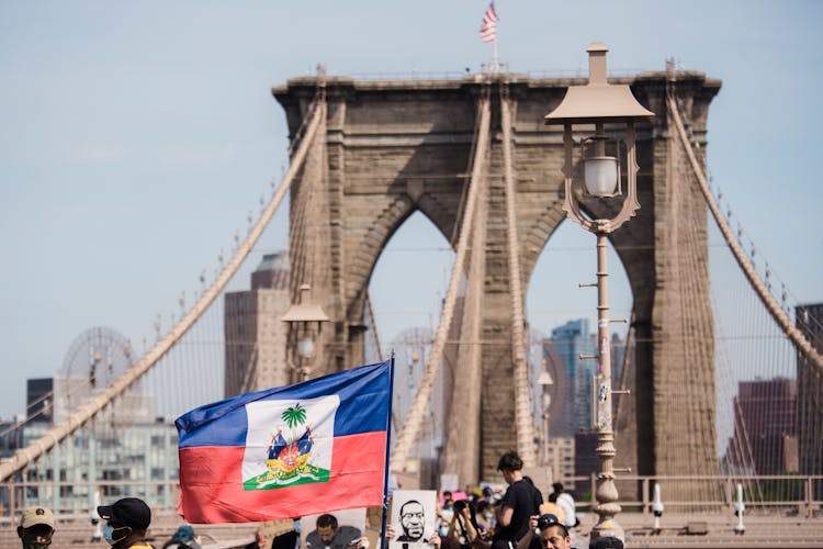 Crowd Of Protesters At Brooklyn Bridge