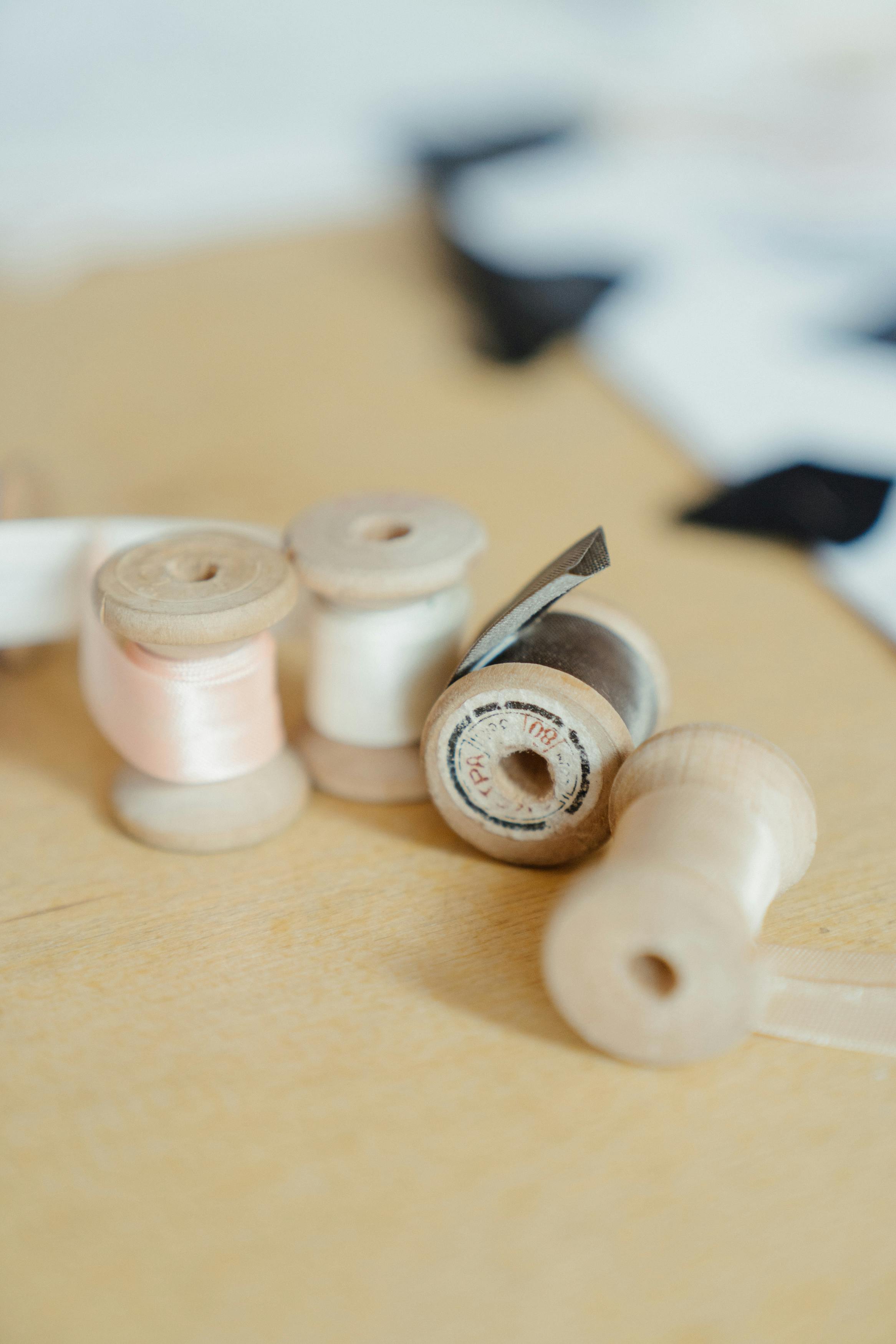 white round plastic tool on brown wooden table