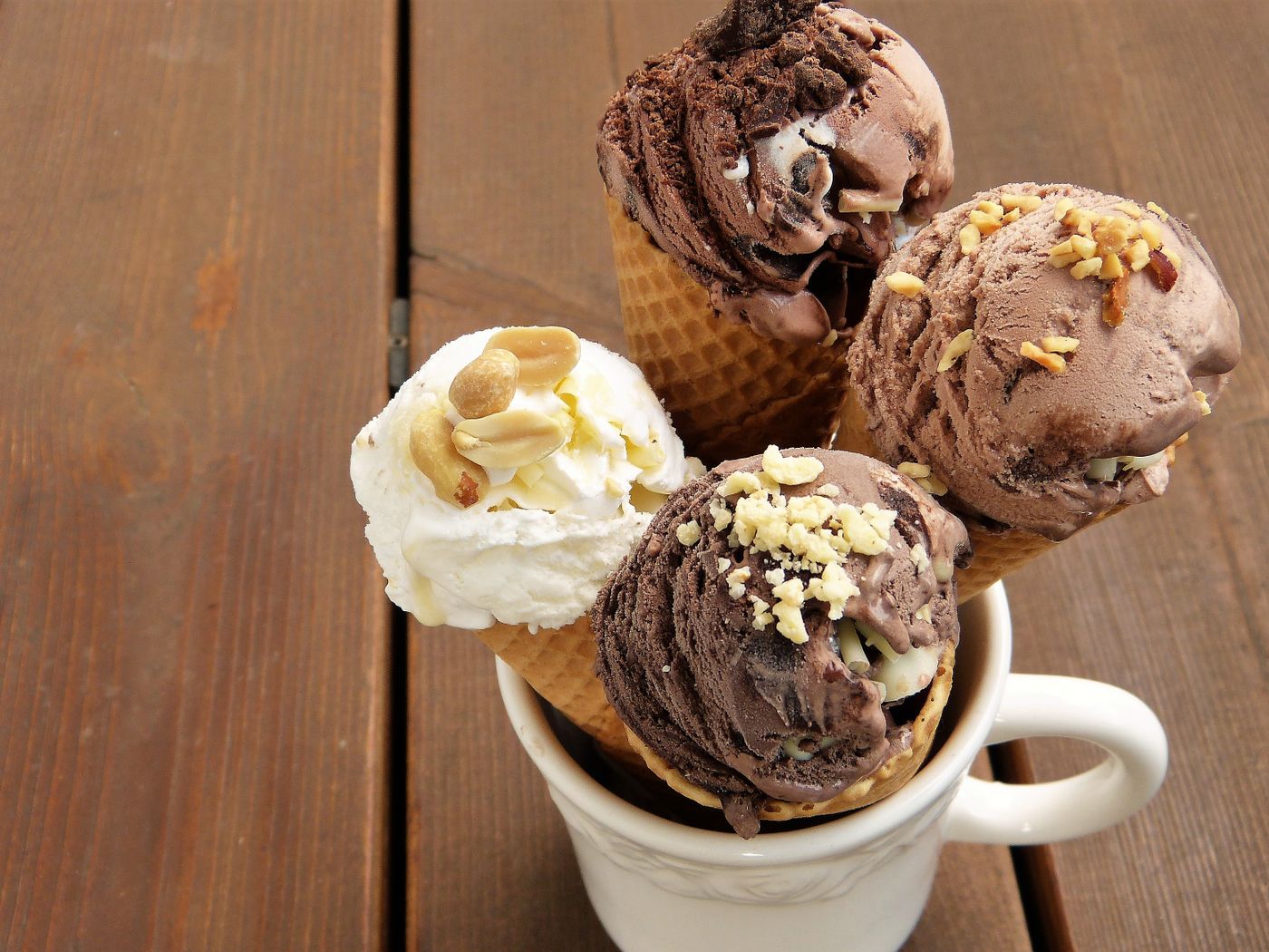 Scoops of ice cream in cones