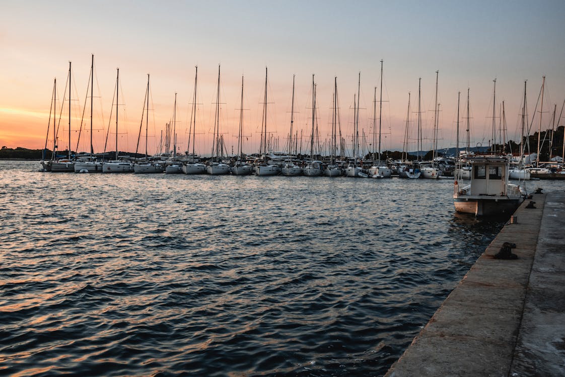 Foto profissional grátis de cair da noite, marina, pôr do sol