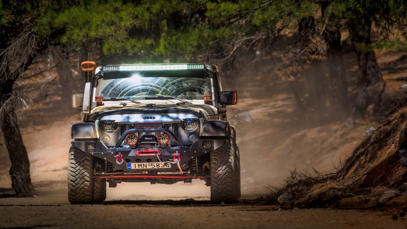 Jeep front end on a trail