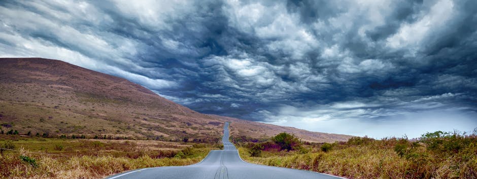 asphalt, clouds, countryside