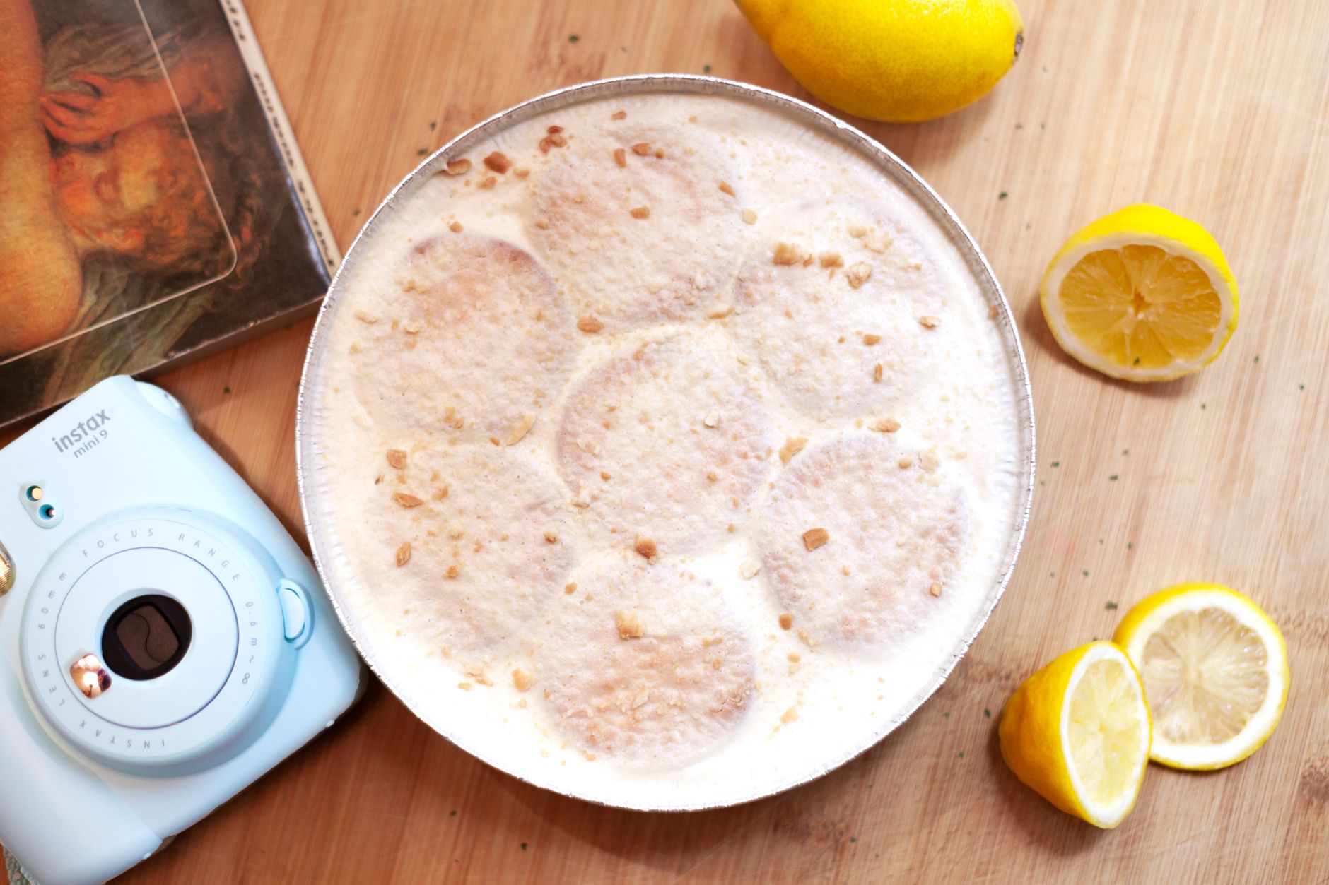 Lemon tart ice cream topped with meringue and crumbles