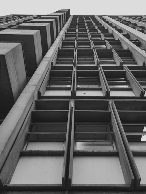 Grayscale Photo of a Steel Structure High Rise Building