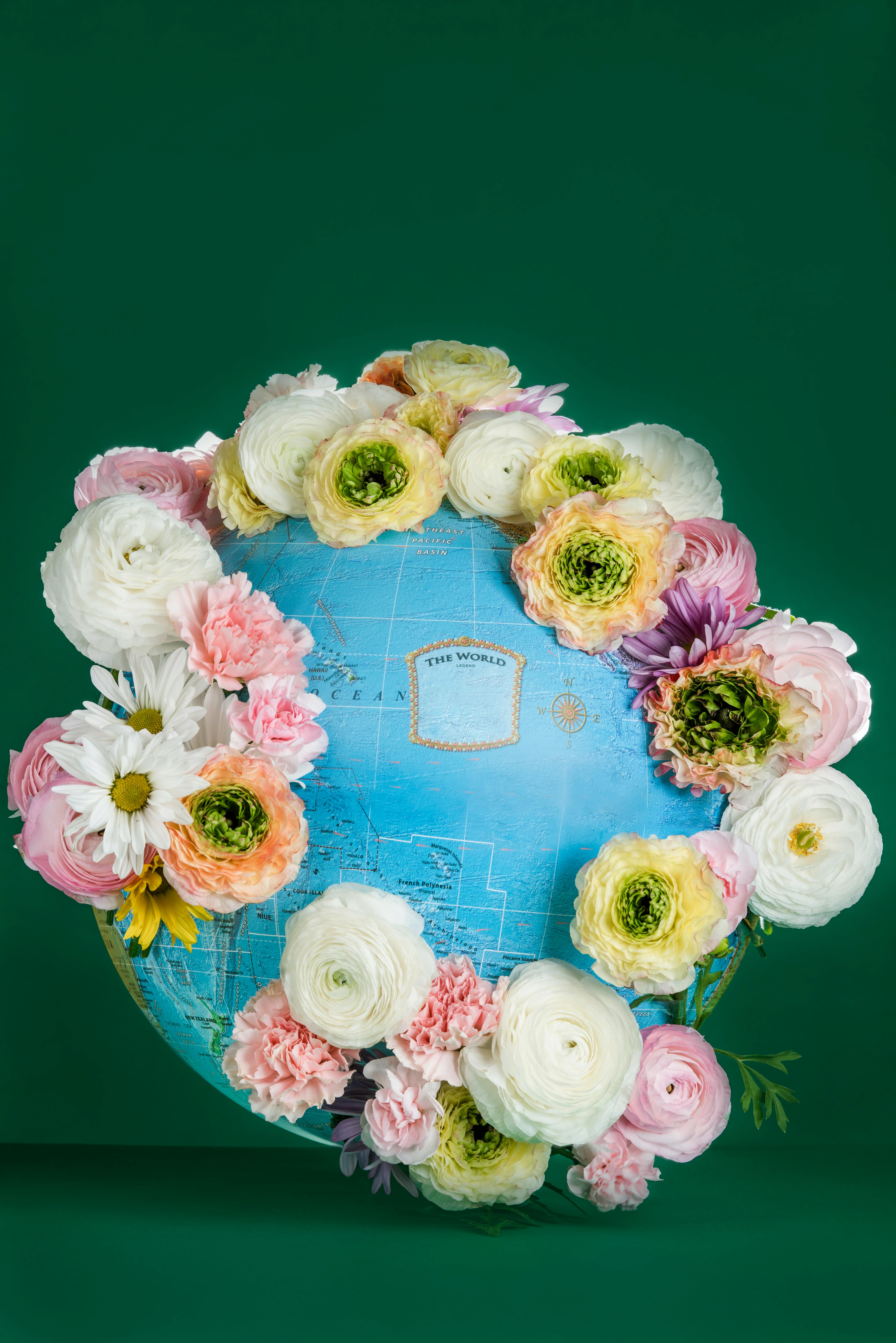 Pink and White Flowers On A Globe · Free Stock Photo