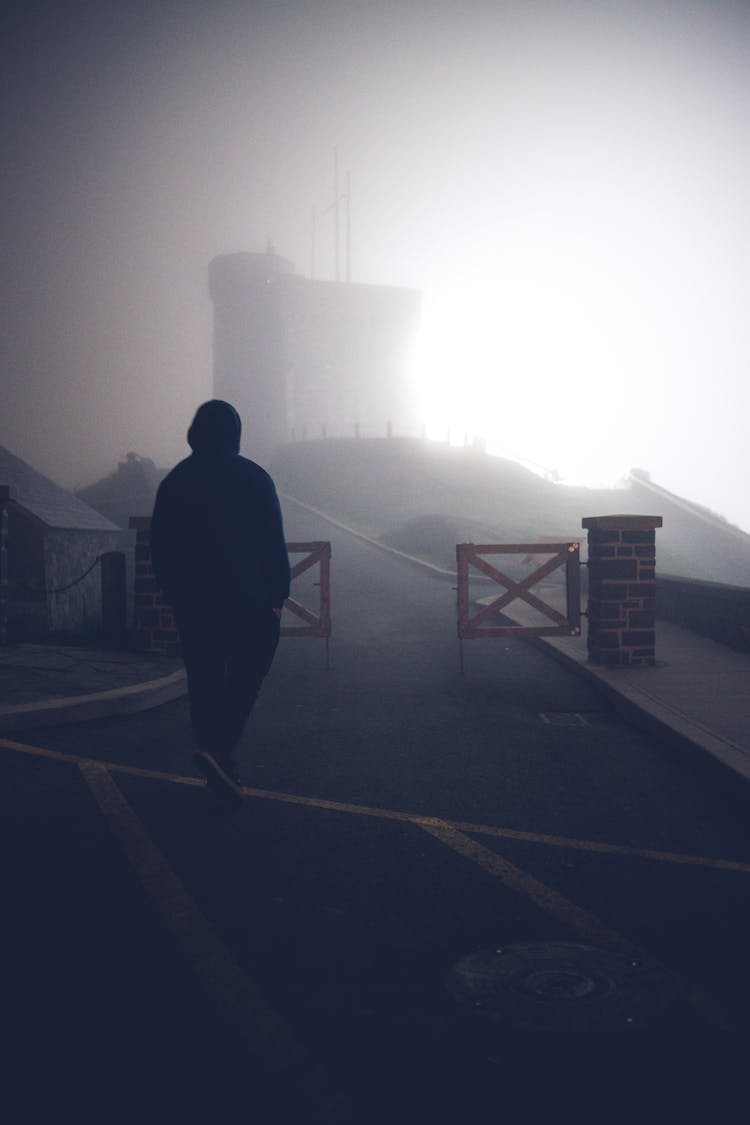 Silhouette Of Person Walking On Road