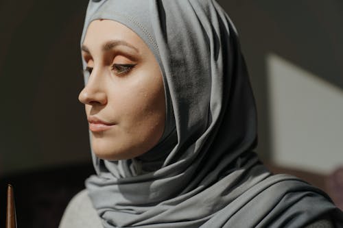 Free Woman in Gray Hijab Taking Selfie Stock Photo