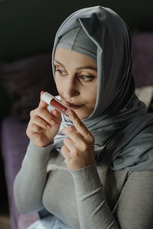 Woman In Grey Hijab Holding Smartphone