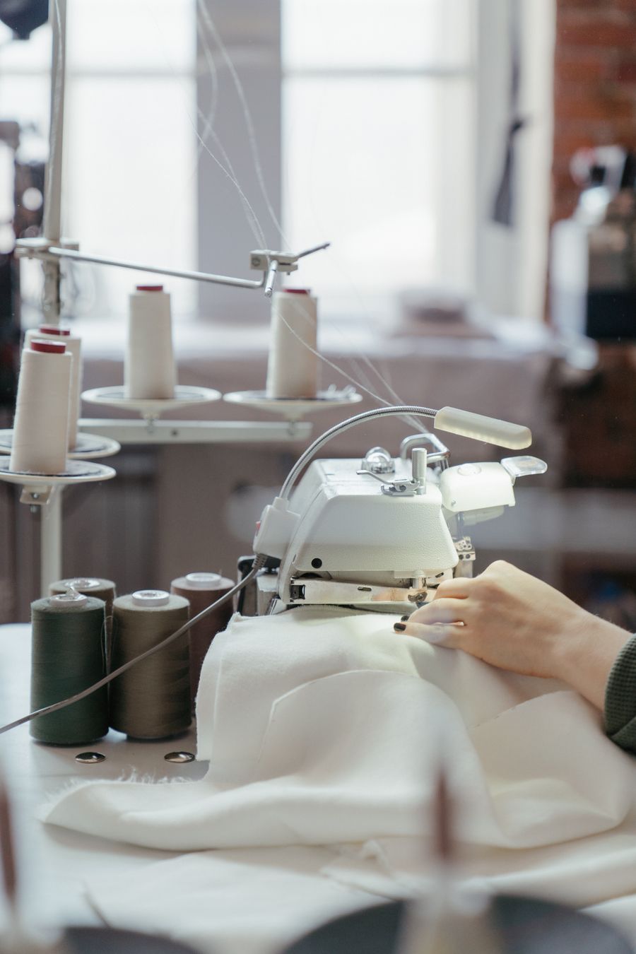 Garment production studio with fabrics and patterns