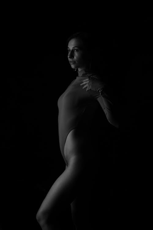 Monochrome Photo Of Woman Wearing Swimsuit