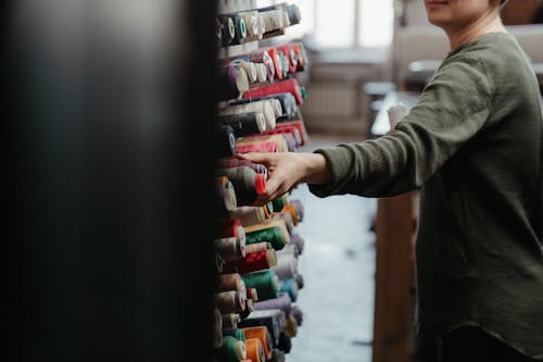 Person Holding Thread Roll in Tilt Shift Lens