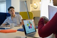 在现代化的办公室里，我们举行了一场休闲商务会议，并提供了技术支持与讨论环节