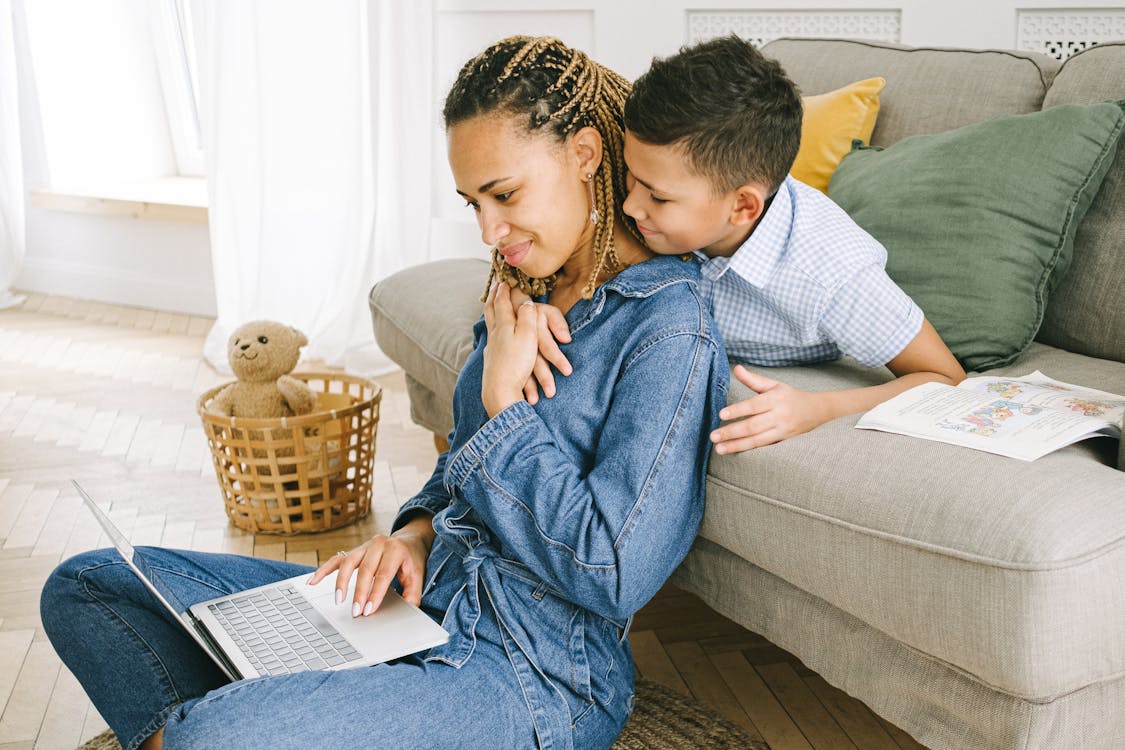 Mother and Son Sitting in the Living Room