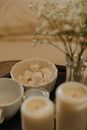 White Ceramic Cups on Blue Ceramic Plate
