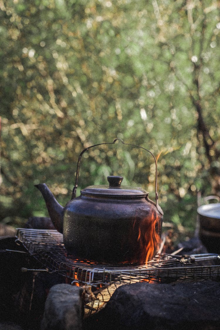 Kettle On Black Metal Grill