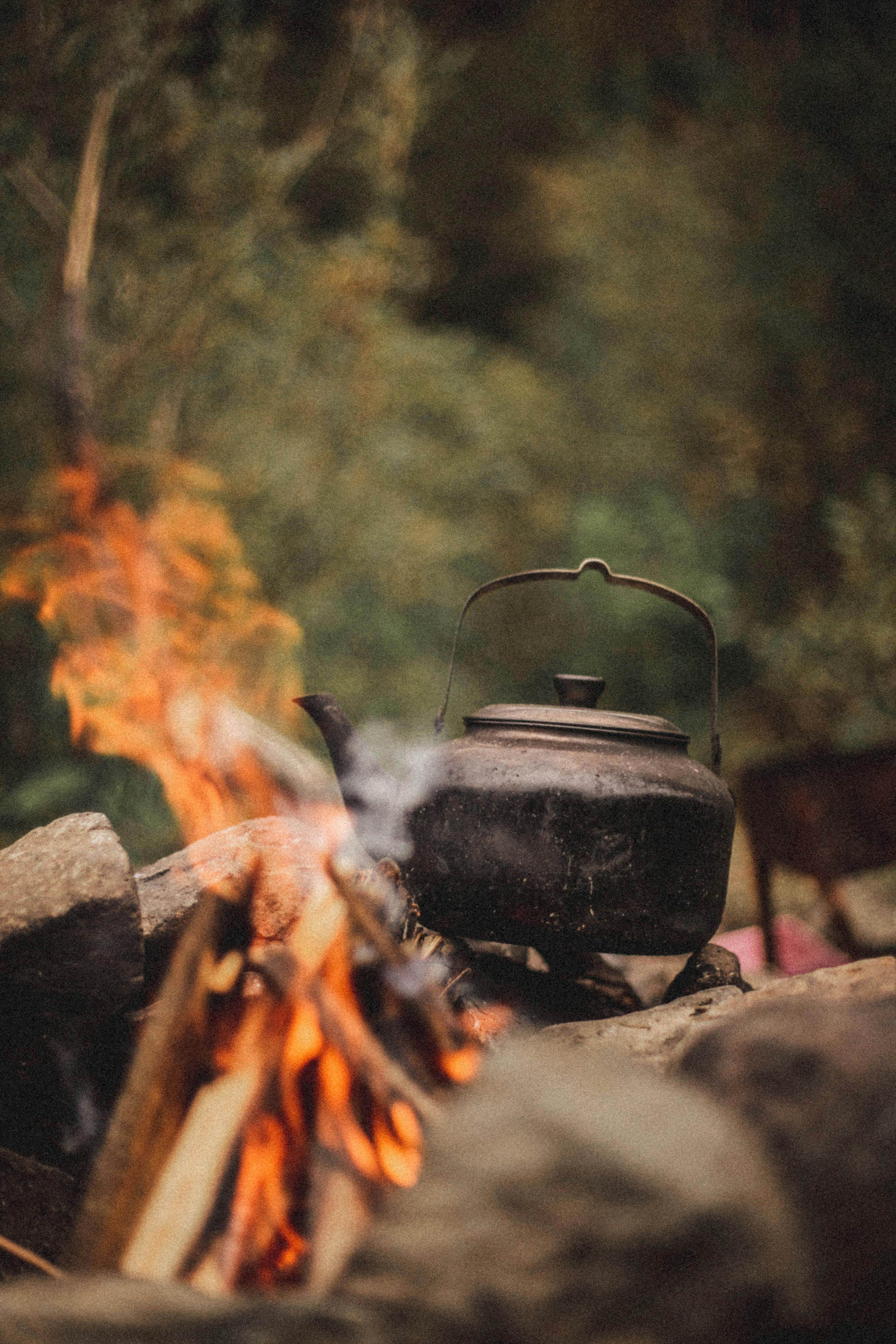 Kettle over campfire stock photo. Image of black, prepared - 23665154