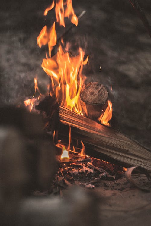 Burning Firewood In Close-up Photography