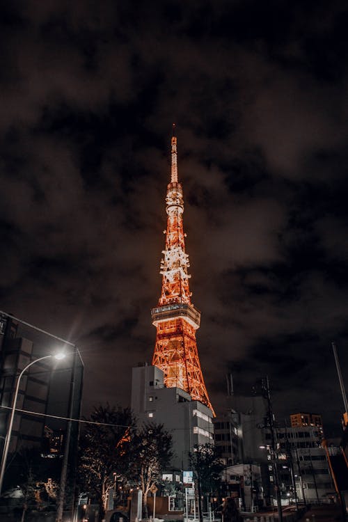 Free Low Angle Shot of Tokyo Tower During Nighttime Stock Photo