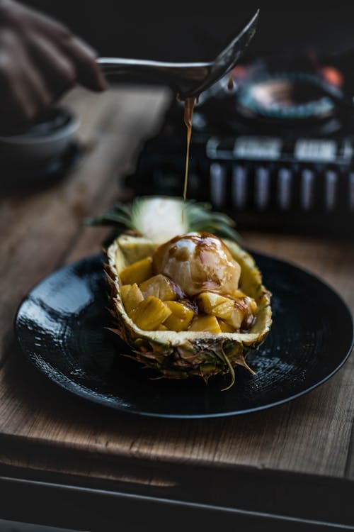 Photo Of Pineapple On Ceramic Plate