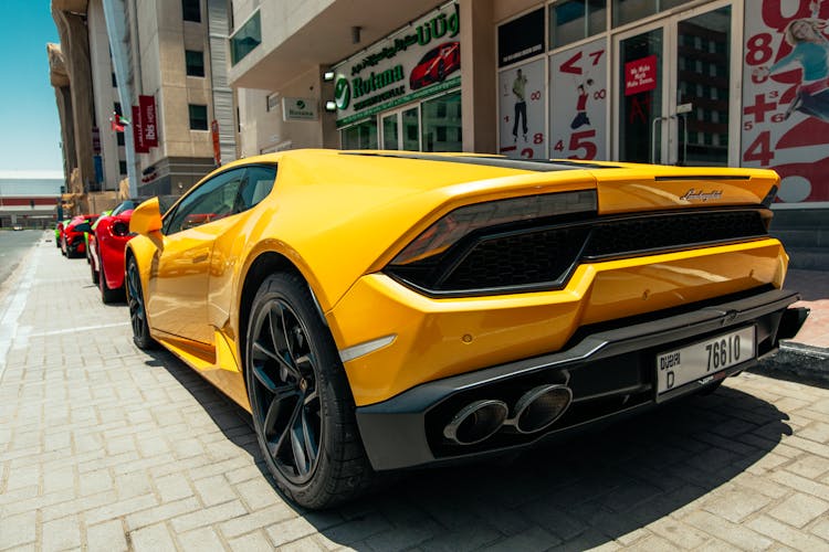 Yellow Lamborghini Aventador Parked On The Street