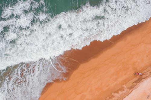 Free Stormy sea waves splashing on sandy coast Stock Photo