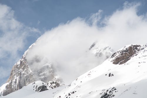 Fog Covering a Snowy Mountain