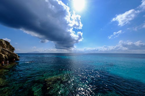 Free Blue Sky and White Clouds over Sea Stock Photo