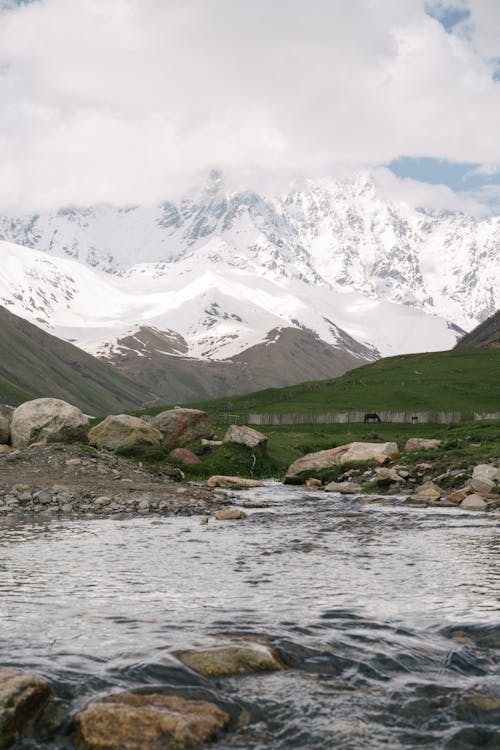 Photo of River Against Snow Mountain Background