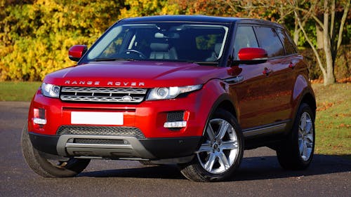 Front View of a Red Range Rover 