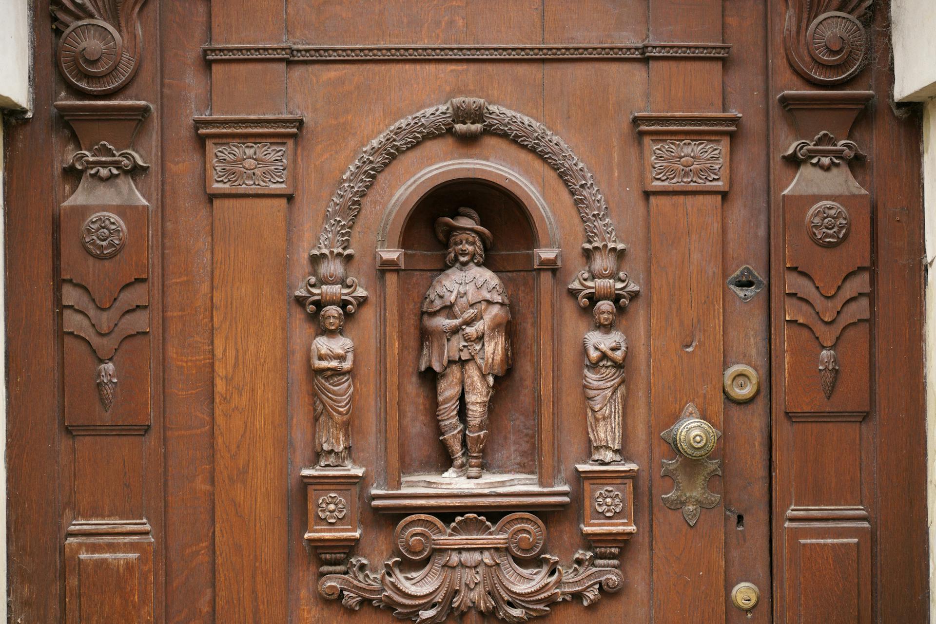 Sculpted Decorations in Wooden Door