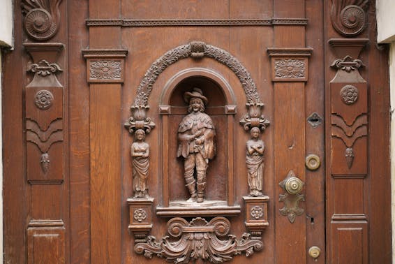 Sculpted Decorations in Wooden Door