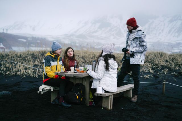 Friends enjoying lunch together outdoors