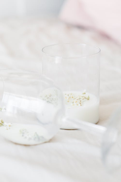 Drinking Glasses with Milk and Baby's Breath Flowers