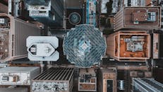 Cityscape of residential area and top of modern glass tower