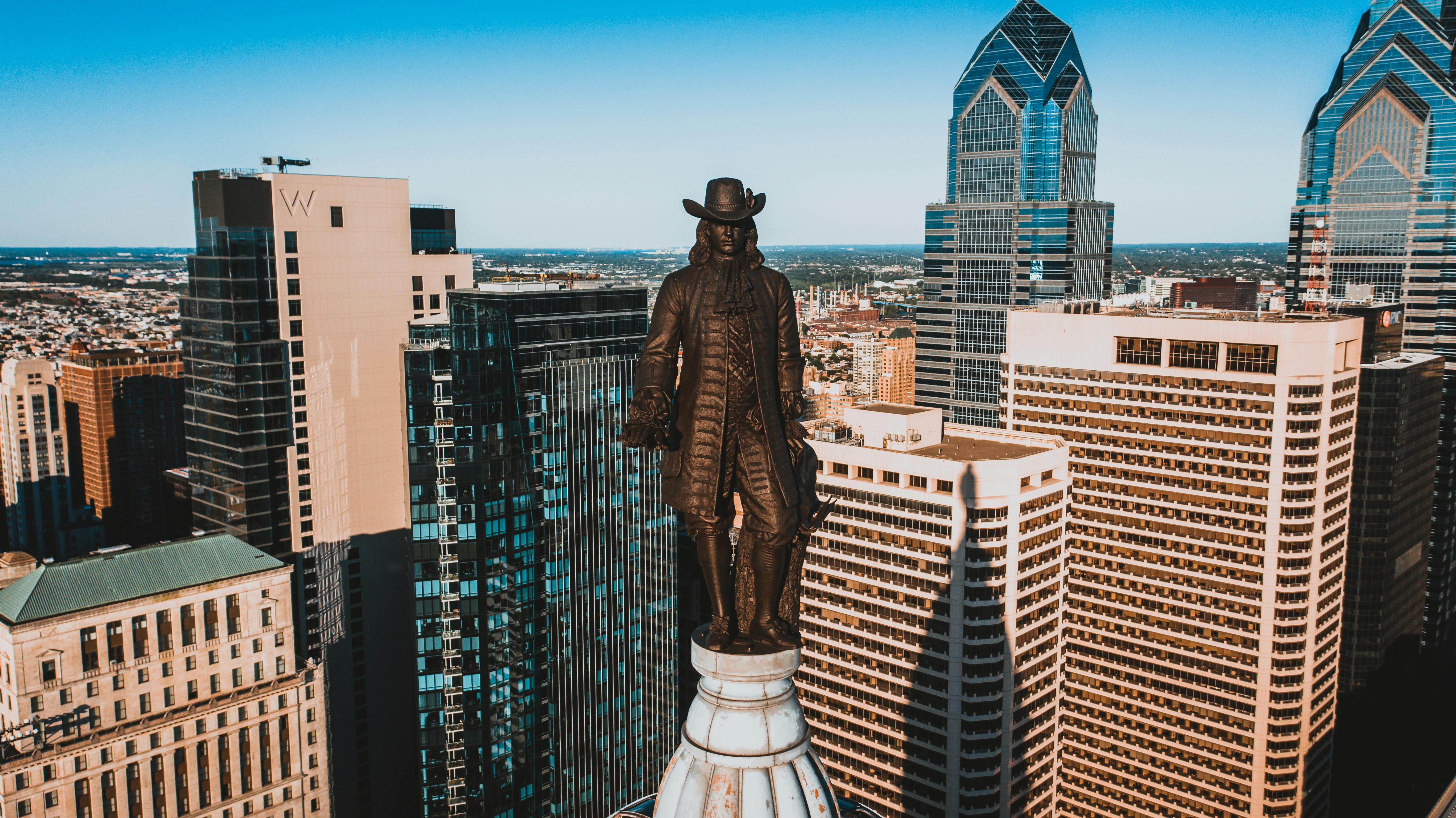 Philadelphia Skyline and City Hall William Penn Statue Aerial Drone  Photograph - Landscape