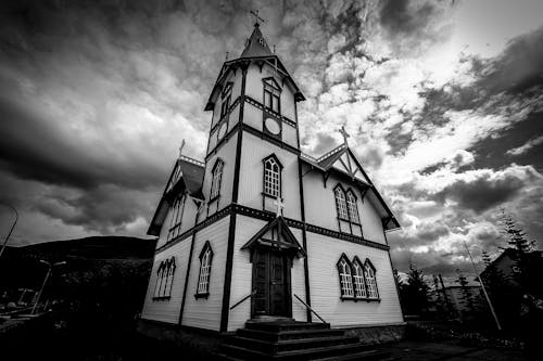 Free Grayscale Photography of Church Stock Photo