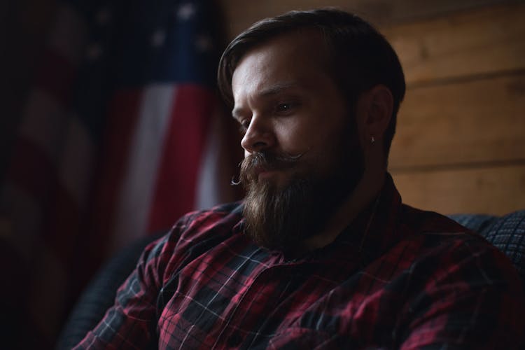 A Bearded Man In Red And Black Plaid Shirt 