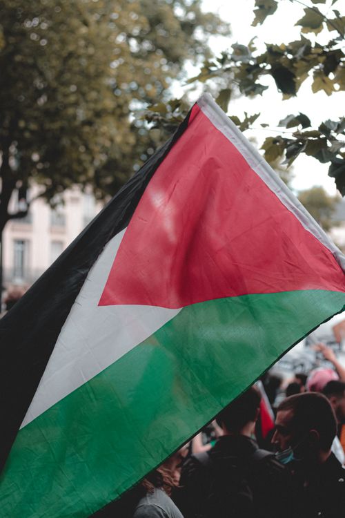 Free Anonymous person holding flag of Sudan in crowd of people in peaceful protest against police brutality and black lives matter Stock Photo
