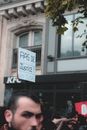 Handmade banner against racism in the street
