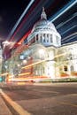 Motion Blur of Passing Bus in Front of St Pauls Cathedral in London, UK