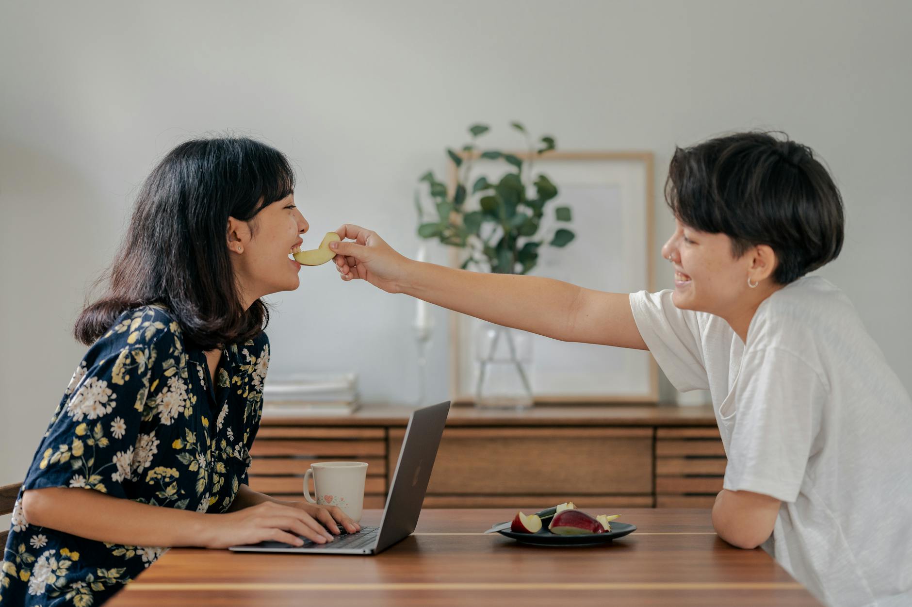 Couple eating together