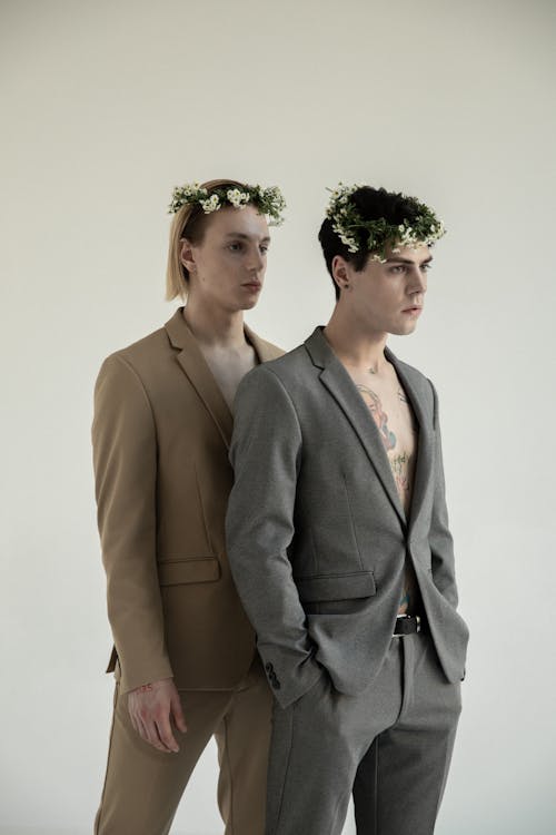 Men Wearing Flower Crowns