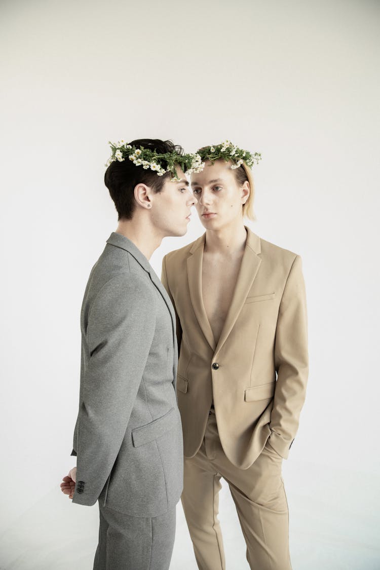 A Couple Wearing Flower Crowns