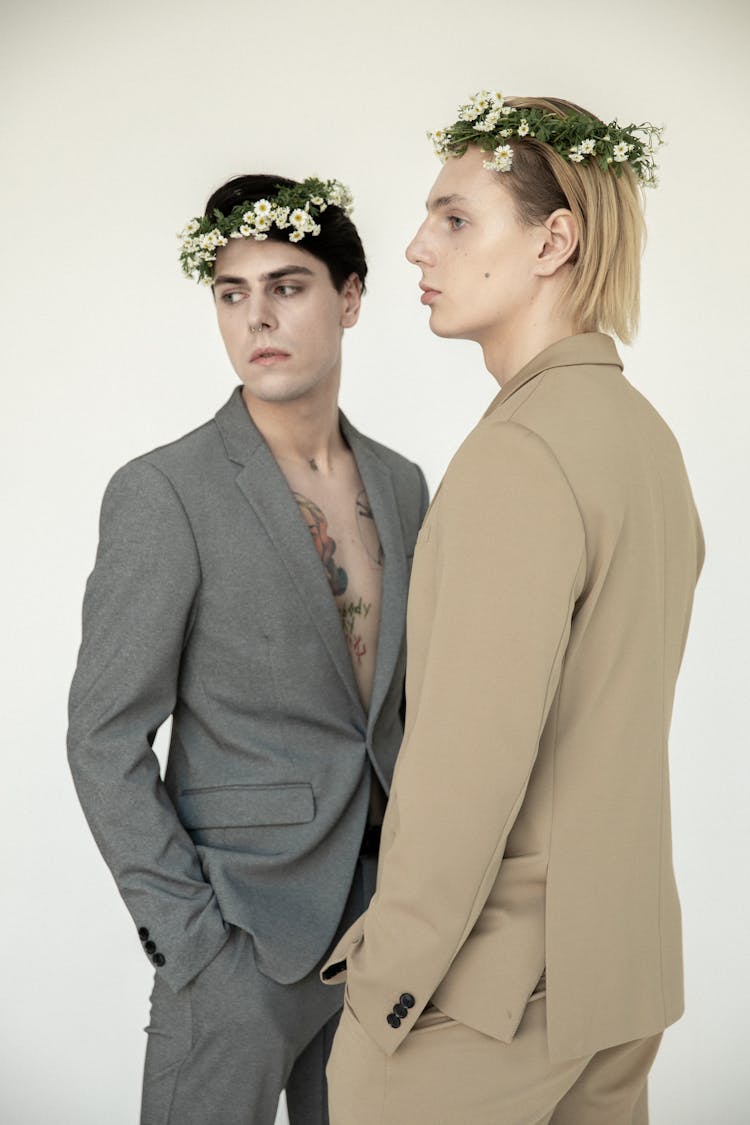 Men Wearing Flower Crowns