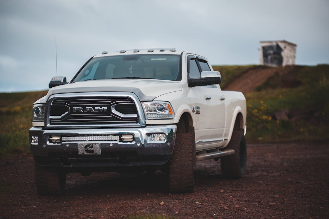 Big white truck parked on road