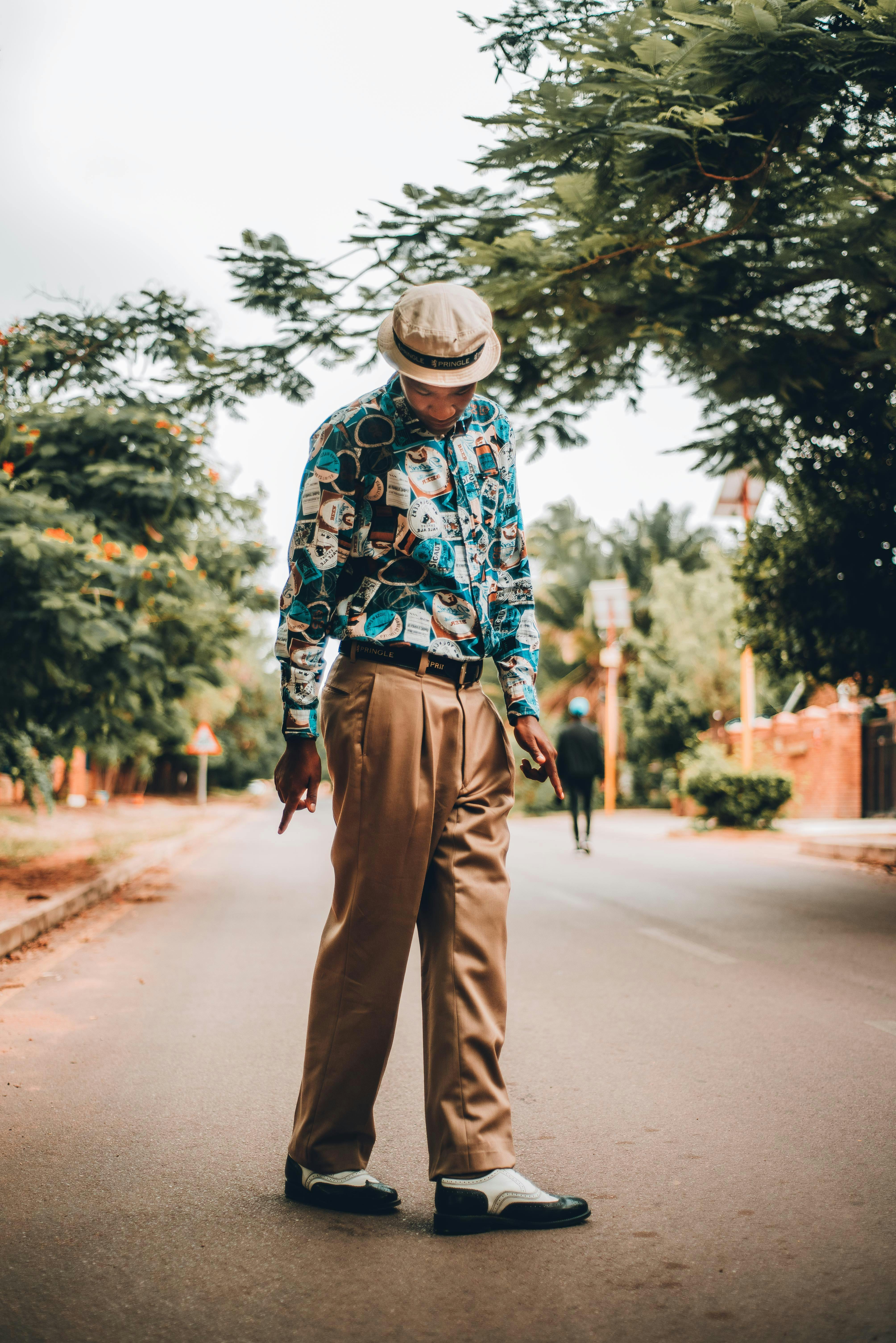 white long sleeve brown pants